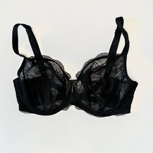 Freya Fancies Underwire Plunge Bra 32H Black Sheer Lace Unpadded AA1011BLK